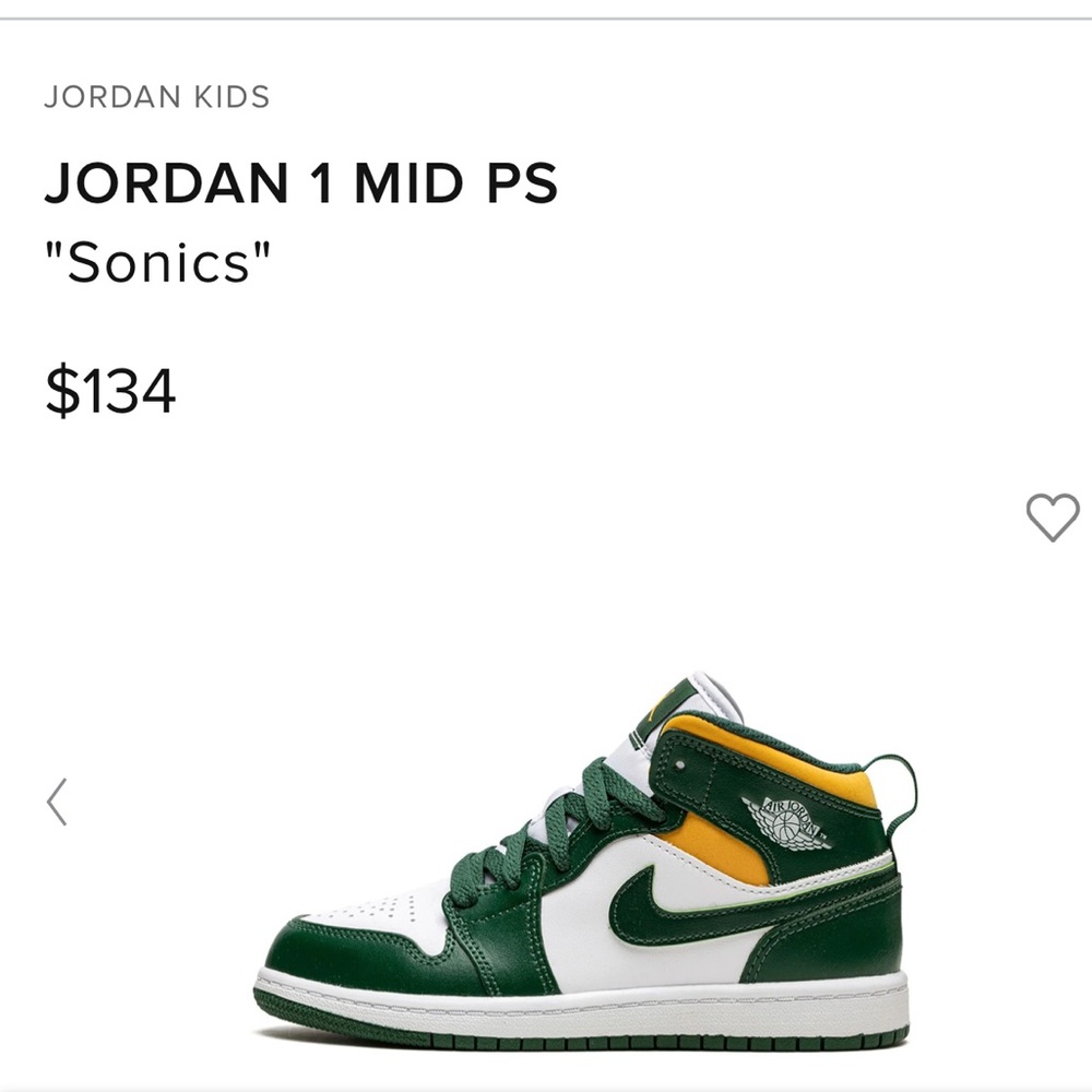 Nike Jordan 1 Mid “Sonics”  6 Youth 554725-371